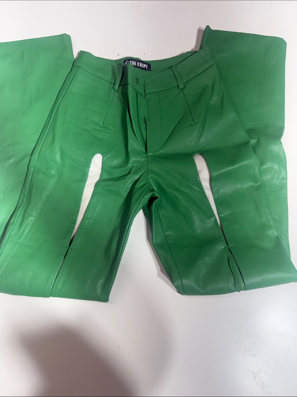 The Kript Green Leather Straight-Leg Pants - Women's